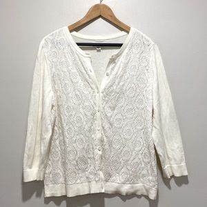 Croft & Barrow Lace Front Button Down Cardigan Sweater Women Size L